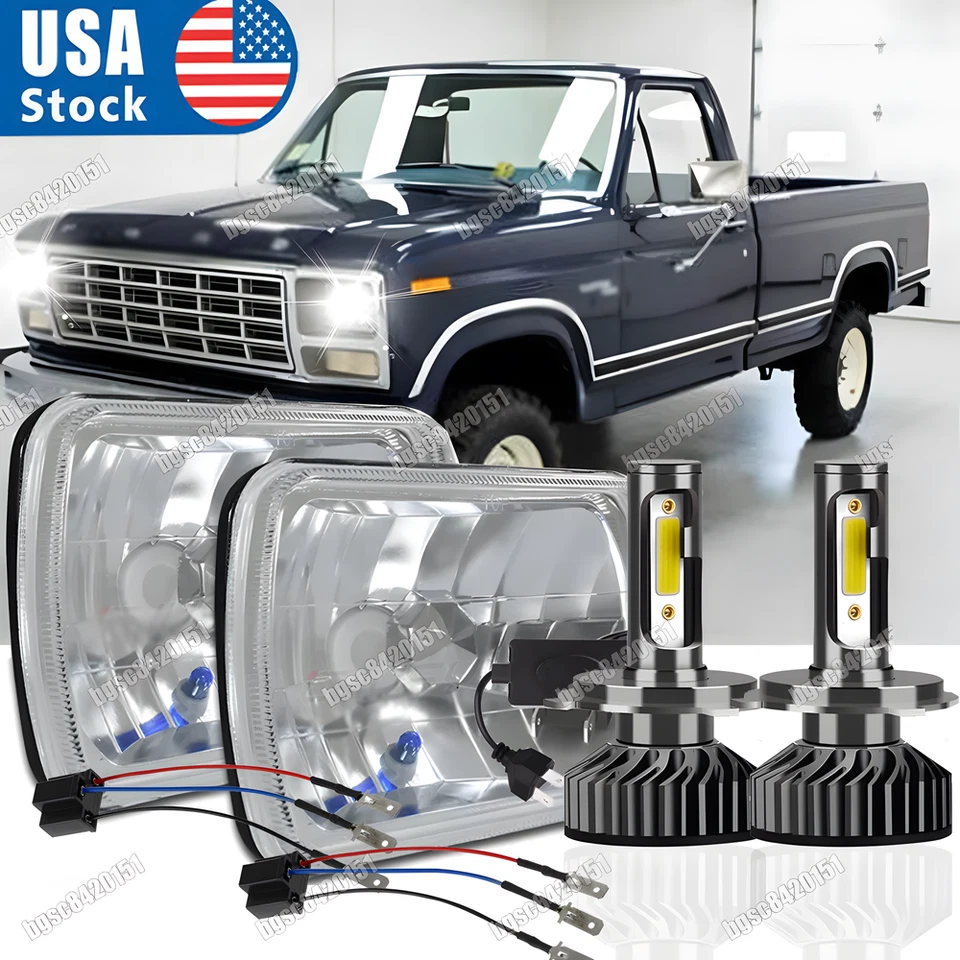 Pair For Ford F150 F250 F350 1978-1986 7x6 5x7 inch LED Headlights Hi-Lo beam - Image 1 of 4