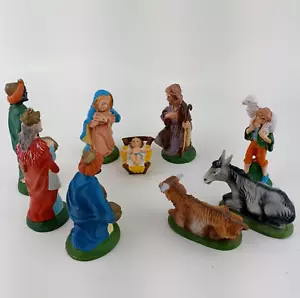 Set of 9 Italian Nativity Christmas Manger Scene Figures 2-5" Tall ITALY VTG - Picture 1 of 24