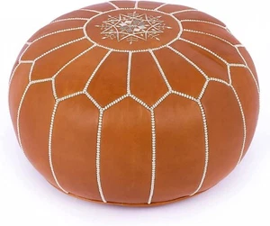 Moroccan Leather Ottoman Boho Unstuffed Pouf Brown New 24''Footstool Pouffe - Picture 1 of 6