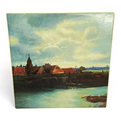 Arte de pared pequeño pueblo borde del río azulejo de cerámica barco toros 6 x 6 pulgadas Foto 1 de 4