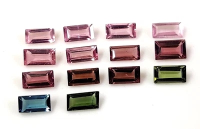 Natural AAA Multi Tourmaline 2x4 - 2.5x4 mm Baguette Cut Gemstone 14 Pcs Lot - Image 1 of 4
