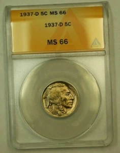 1937-D Buffalo Nickel 5c ANACS MS-66 (M) (WW) - Picture 1 of 2