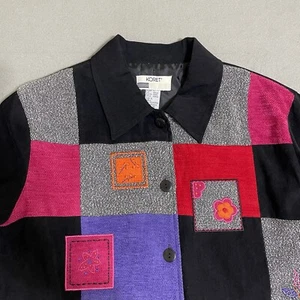 Vintage Women's Jacket Coat Patchwork Embroidery L 90s Art Teacher Grannycore - Picture 1 of 19