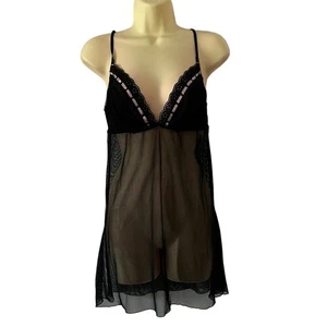 Fredericks of Hollywood Black Mesh Knit Chemise with Thong Woman Size Large - Picture 1 of 7