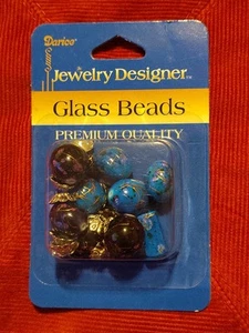 Darice Jewelry Designer Glass Beads Premium Quality Hand painted Blue Black New - Picture 1 of 7