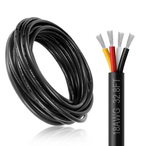 18 Gauge 4 Conductor Wire, 32.8FT Black PVC Stranded Tinned Copper Wire, 18/4... - Picture 1 of 7