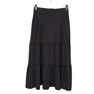 NWT Pact Womens Black Organic Cotton Tiered Maxi Skirt With Pockets Size M - Picture 1 of 9