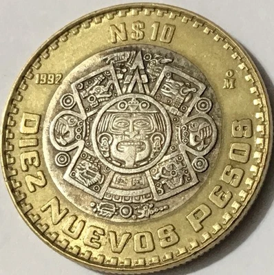 1992 Mexico 10 Nuevos Pesos 2 Stamped Into Silver Variety Extra-Metal RARE - Image 1 of 4