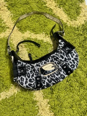 VINTAGE Y2K Guess Black White Leopard Print Baguette Shoulder Bag Hobo Purse - Image 1 of 4