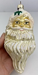 Christopher Radko Santa Ornament Claus Snow Beard Hand Blown Glass Holly Hat EUC - Picture 1 of 10