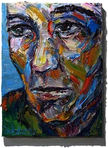 MODERN MAN MALE GUY ART SIGNED OIL PAINTING ABSTRACT PORTRAIT VINTAGE OUTSIDER - Picture 1 of 23