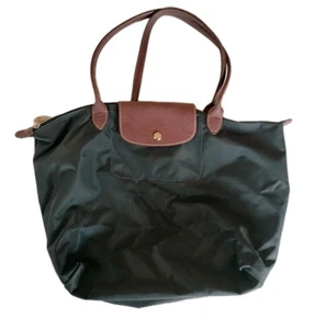 Bolso de Mano Longchamp Le Pliage Mediano Clásico Grafito Nylon y Cuero - Imagen 1 de 5