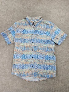 Camisa Quiksilver Para Hombre Pequeña Azul Naranja Calce Regular Manga Corta Abotonada Azteca - Imagen 1 de 9