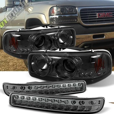 Faros proyectores Sierra Yukon Halo 2000-2006 ahumados + lámparas LED de señal de parachoques Foto 1 de 4