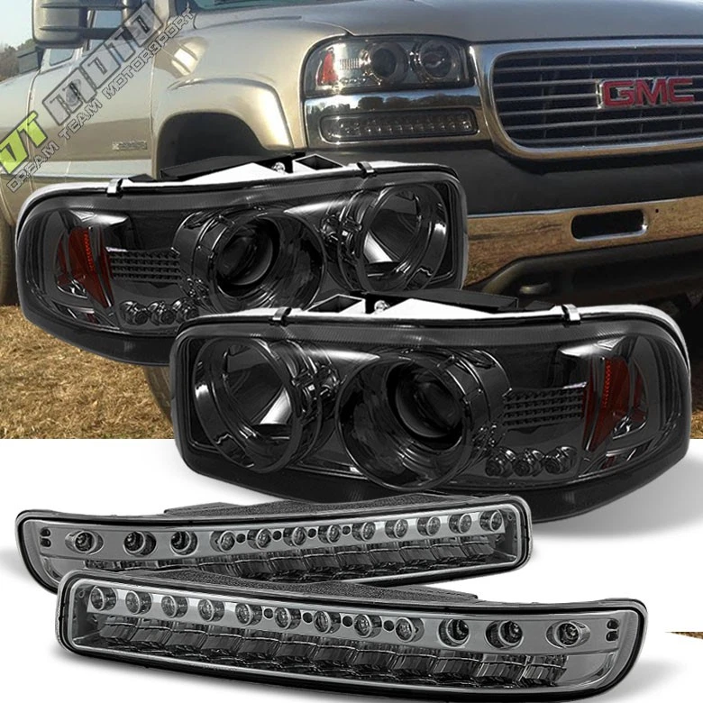 Faros proyectores Sierra Yukon Halo 2000-2006 ahumados + lámparas LED de señal de parachoques Foto 1 de 4