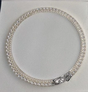 Akoya Double Layers Necklace - 4 Different Ways Of Styling- Strong Luster 3-7 mm - Picture 1 of 8