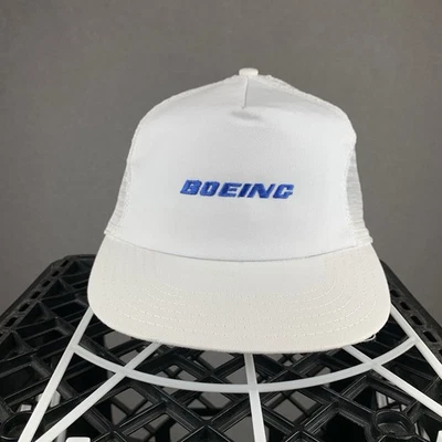 Vintage Boeing Trucker Hat White Embroidered Logo Mesh Aircraft Made in USA - Image 1 of 4