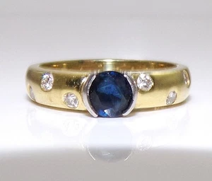 Anello in oro giallo 18 carati e platino zaffiro blu naturale e diamanti misura 6 FZZ - Foto 1 di 7