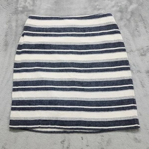 Ann Taylor LOFT Skirt Womens 00P Blue White Striped Linen Cotton Pencil Preppy - Picture 1 of 7