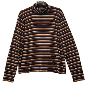 Madewell Womans Long Sleeve Turtleneck Top Brown Multi Striped Plus Size 3X - Bild 1 von 9