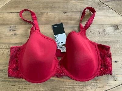 Chantelle Embroidered T-Shirt Bra 2691 Rouge Red 36DD France  NWT $88 Lace - Image 1 of 4