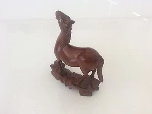 Handcarved Signed Chinese Standing Horse Wooden Wood Carving Glass Eyes - Picture 1 of 5