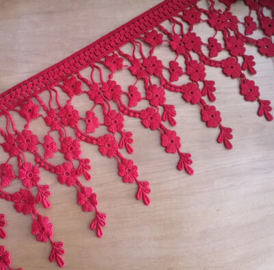 3,5 yardas 7"" de ancho colgante mezcla de algodón natural crochet encaje ribete rojo m0251 Foto 1 de 2