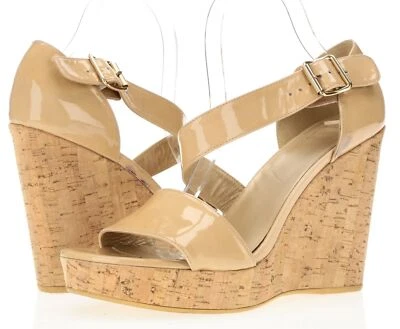 STUART WEITZMAN 235737 Womens Beige Patent Leather Wedge Sandals Sz 10M - Image 1 of 4