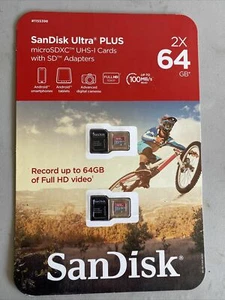 SanDisk Ultra PLUS 64GB microSDXC UHS-I Memory Cards with SD Adapters (SET OF 2) - Picture 1 of 1