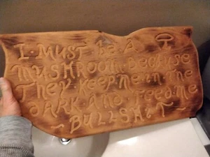 Handmade Wooden Engraved Mushroom Sign 23" X 11.5" GC - Picture 1 of 6
