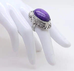 Chunky Large retro Tibet Exotic Tribal Purple oval shape Adjustable fashion Ring - Picture 1 of 6