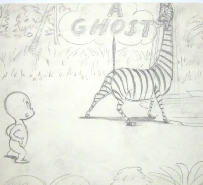 CASPER THE GHOST 1957 ZEBRA AFRICA ORIGINAL PRODUCTION cel DRAWING LAYOUT - Image 1 of 2