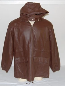 Orvis Women's Leather Hooded Coat Size 26/28 Brown Jacket Quilted Heavy - Picture 1 of 9