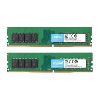 New Crucial 32GB (2X16GB) DDR4 2133MHz PC4-17000 UDIMM Memory Ram CT16G4DFD8213 - Image 1 of 4