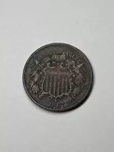 1867 Two Cent Piece VF - Picture 1 of 2