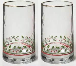 (Set of 2) Arby's 1982 Christmas Collection Libbey's Glasses Holly Berry Gold Ri - Picture 1 of 3