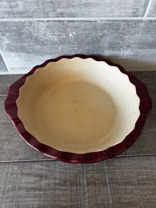 Pampered Chef Family Heritage Stoneware 9”X2” Deep Dish Pie Pan Burgundy - Picture 1 of 7