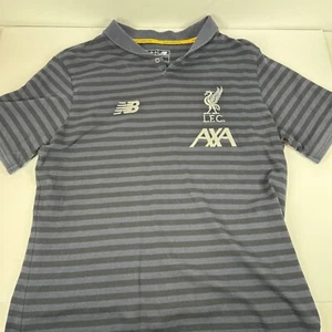 Liverpool New Balance Travel Polo Blue Gray AXA Mens Size M LFC Soccer - Picture 1 of 8