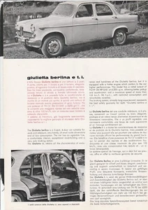 ORIGINALE ALFA ROMEO GIULIETTA BERLINA & TI 1961 TIPO 750 BROCHURE PROSPETTO FOGLIO - Foto 1 di 2