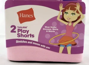 Hanes® Girl's Tagless Play Shorts Pink/Black S Wear Under Dresses/Skirts B82 - Picture 1 of 2