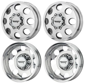 4x AR204 Baja Polished F/R Dually Wheels 16" Blk Spline Lugs for Ford F350 88-98 - Picture 1 of 2