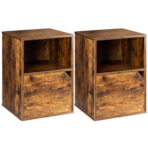 Set of 2 Nightstands Side End Table Storage Cabinet Shelf Living Room Brown