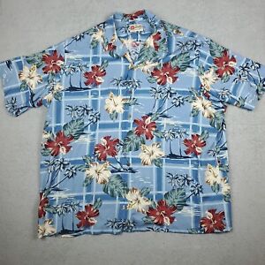 Hilo Hattie Shirt Mens 5XL Blue Hawaiian Floral Relaxed Fit Rayon Camp Beach