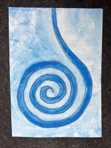 ACEO Kunstkarte Original Gemälde Aquarelle Blau Spirale Außenseiter Sturm COA - Bild 1 von 2