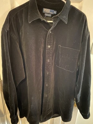 Polo Ralph Lauren Shirt Mens Xl  Black Lowell Sport Velvet Velour Button Up - Image 1 of 3