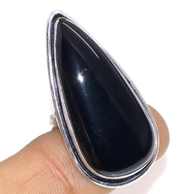 925 Silver Plated Black Onyx Ring Handmade Gemstone Jewelry Size US 5.5 JW - Image 1 of 3