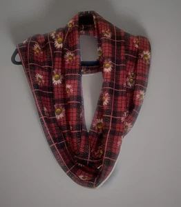 Infinity Scarf Accessory Women Professional Sexy Red Pink Black Plaid w/ Flowers - Picture 1 of 3