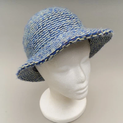 Sombrero de Lana Saks Fith Avenue De Colección Azul Blanco Mezcla de Lana Hecho en Italia Foto 1 de 4