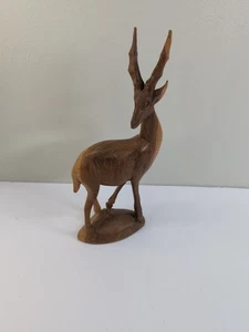 Vintage Holzantilope mit Rehkitz Gazelle Hirsch Elch Figur handgeschnitzt 9" hoch - Bild 1 von 5