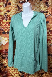 PRANA Woman's L hooded long sleeve sheer beach top sea green v neck poly spandex - Picture 1 of 6